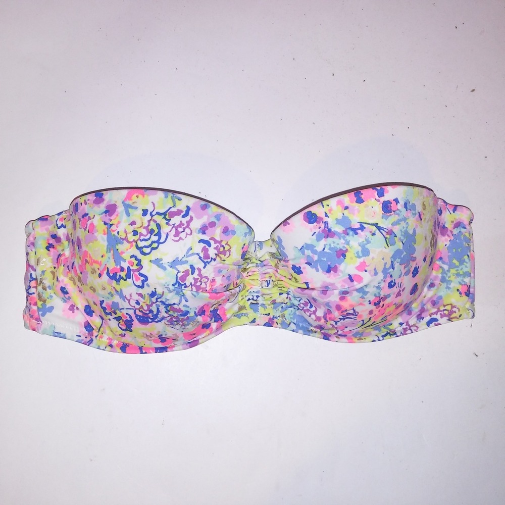 Victoria Secret Swim Bikini Top 34B Colorful Floral Strapless Bandeau Lined
